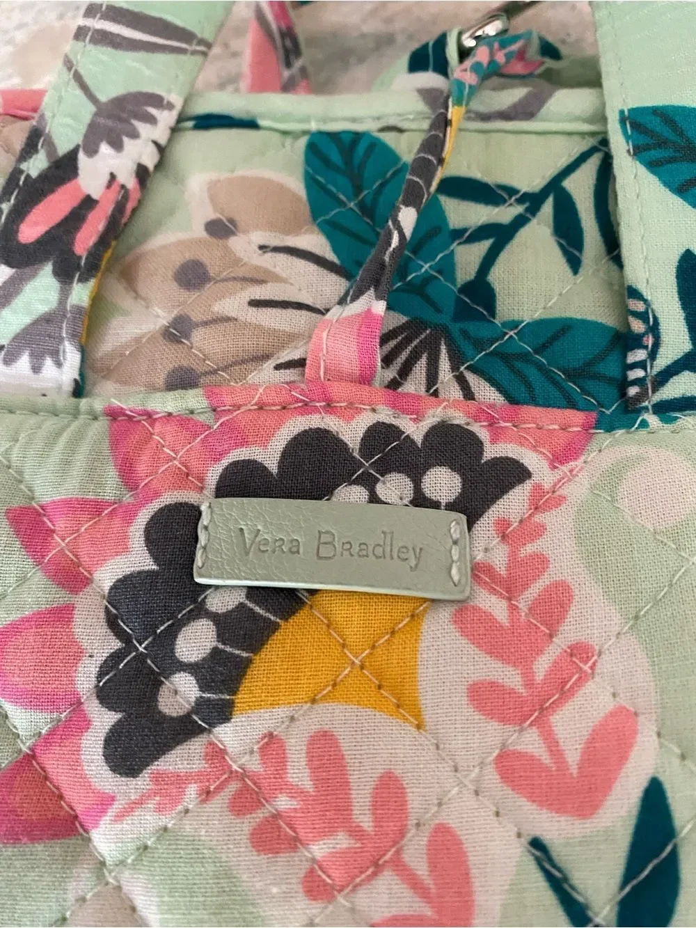 Vera Bradley Mint Floral Quilted makeup accessories with Pink & Teal Accents